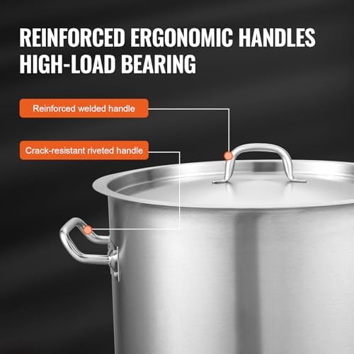 VEVOR 18/8 Stainless Steel Stockpot, 42QT Large Cooking Pots, Multipurpose Cookware Sauce Pot with Composite Base, Heavy Duty Commercial Grade Stock Pot, Sanding Treatment, for Large Groups Events