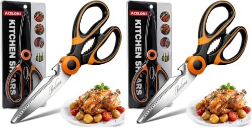 Acelone Kitchen Shears,Premium Heavy Duty Shears Ultra Sharp Stainless Steel Multi-function Kitchen Scissors for Chicken/Poultry/Fish/Meat/Vegetables/Herbs/BBQ… (Pack of 2)
