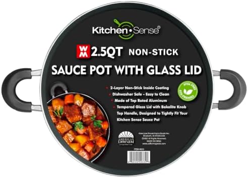 American Dream 2.5 Quart Nonstick Sauce Pot with Glass Lid, Kitchen Cooking Pot for Sauces, Soups, Vegetables & Everyday Meals
