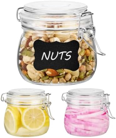 Vtopmart 16oz Glass Food Storage Jars with Airtight Clamp Lids, 3 Pack