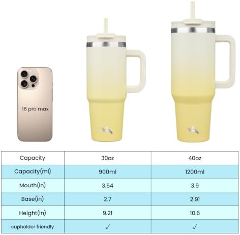Konokyo 40 oz Insulated Tumbler Water Bottle with Handle, Straw Lid