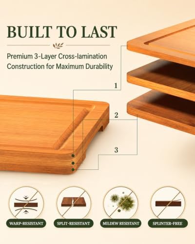 Extra Large and Large Cutting Board Set of 2, Bamboo Non Toxic Cutting Board Set with Deep Juice Groove Side Handles, Wood Cutting Boards for Kitchen,Charcuterie, Meat, Vegetables and Fruit