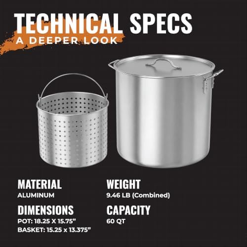 GasOne 60Qt Aluminum Stock Pot with Strainer and – Lid Large Deep Fryer Pot