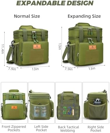 Expandable XLarge Tactical Lunch Box for Adults, Waterproof Insulated Lunch Bag with Lots of Storage Space, Durable Lunch Pail for Men Women Work Outdoor Picnic Trips, 22L(Army Green), HSHRISH