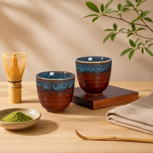 Ceramic Japanese Tea Cups, 5 oz Tea Cup, Asian Teacup, Teacups, Set of 2 (Peacock Tail, 2 pcs)