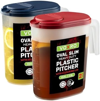 2-Pack 1 Gallon Water Pitchers with Lids, Slim Fridge Door Water Jugs