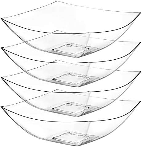 4 Pack Disposable Clear Plastic Serving Bowls Square Party Candy Use 32oz