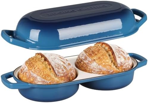 EDGING CASTING Enameled Cast Iron Double Bread Dutch Oven, Lake Blue
