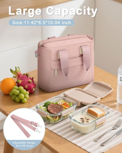 Capolo Lunch Bag for Women,Small Insulated Lunchbox Tote Reusable,M-Pink