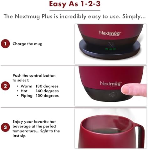 Nextmug Plus - Temperature-Controlled, Self-Heating Coffee Mug