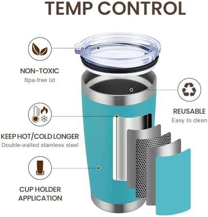 MEWAY 20oz Tumbler 8 Pack Double Wall Vacuum Insulated Travel Mug Bulk, Stainless Steel Tumblers with Lid and Straw, Durable Powder Coated Coffee Cups for Cold & Hot Drinks (Light Blue, 8)