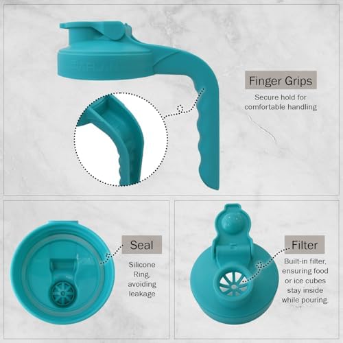 Mason Jar Pitcher - Airtight & Leakproof Glass Pitcher with Lid, Perfect for Breastmilk, Cold Brew Coffee, Sun Tea, Water & Drinks, 2 Quart (64 oz) Wide Mouth Mason Jar with Pour Spout Lid - Teal