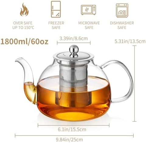 DOPUDO Glass Teapot with Infuser, 60 oz Borosilicate Tea Kettle