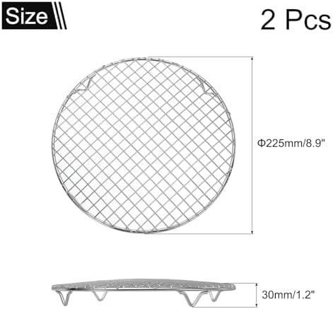 uxcell 2 Pcs Round Cooking Rack 8.9 Inch Dia Stainless Steel Wire Cooling Steamer Rack for Baking Canning Cooking Roasting Cooling Grilling Drying, Silver