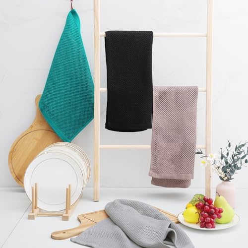 Homaxy 100% Cotton Waffle Weave Kitchen Dish Towels 12-Pack, Black