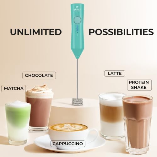 Zulay Kitchen Rechargeable Milk Frother Handheld - Frother Wand, Drink Mixer, Electric Whisk Frother, for Cappuccinos, Matcha & Protein Powder - Dynamic Triple Whisk, 3 Speed 500mAh Mint