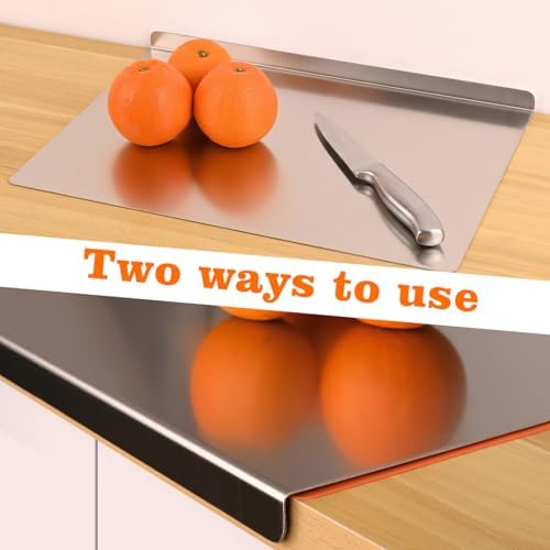 HUAKENER Large Stainless Steel Cutting Boards for Kitchen with Silicone Mat