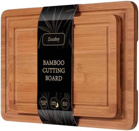 2-Piece Deep Carbonized Bamboo Cutting Board Set with Vertical Drying Stand | Wooden Chopping Boards for Kitchen | Extra Deep Juice Grooves & Easy-Carry Side Handles | Gift-Ready