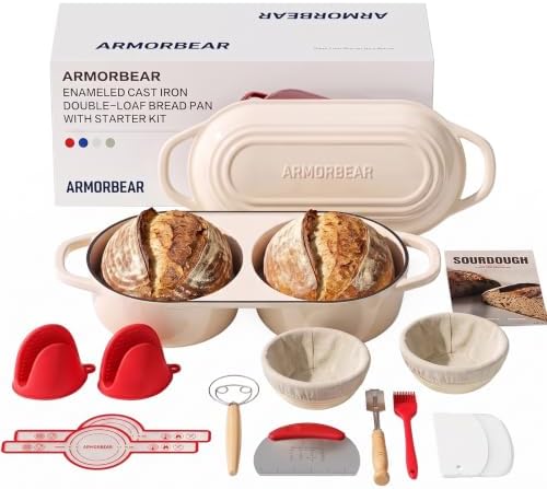 Sourdough Bread Baking Kit with Double Loaf Cast Iron Bread Pan, White