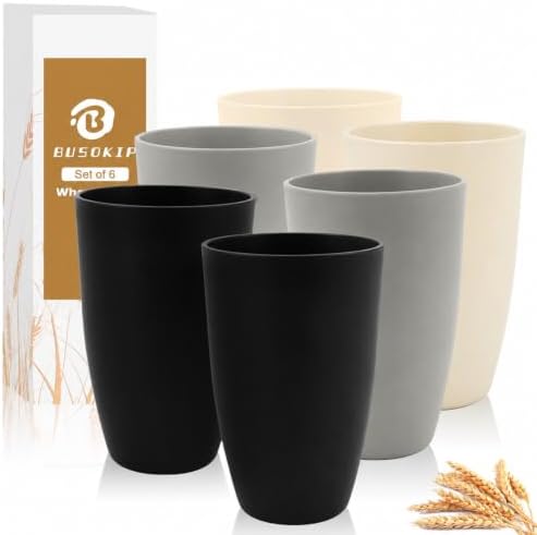 Wheat Straw Cups Set of 6, 20oz Plastic Tumblers - Blackbeige