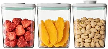Airtight Food Storage with One-Touch Lid, (3 × 1.27 QT / 1.2 L) Stackable Durable PET for Sugar, Grains, Coffee Beans, and Baking Pantry Organization