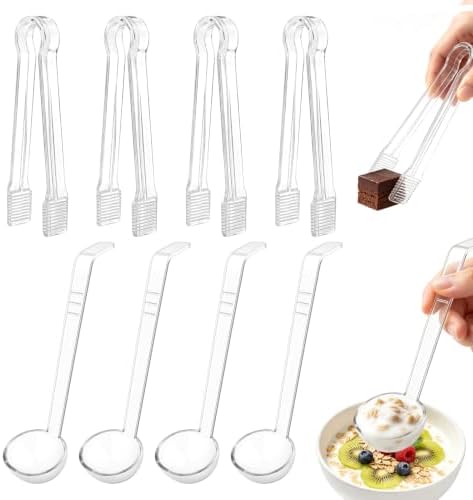 8 PCS Plastic Serving Utensils Set - 4 Mini Ladles & 4 Plastic Tongs