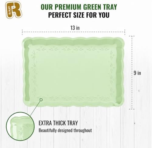 6 Pack Light Green Plastic Serving Trays for Party, 9 x 13 Inch - Heavy Duty Plastic Trays for Food - Rectangular Party Serving Trays and Platters - Green Disposable Trays