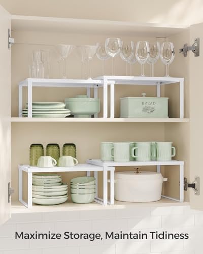 SONGMICS Set of 4 Metal Spice Racks, Stackable Expandable Shelf Risers