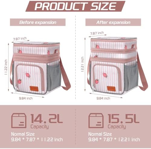 ZRSUN Insulated Lunch Bag for Women Men, Reusable 3 Layers Lunch Box Women, Expandable Reusable Water-resistant Lunch Box for Work Travel Office Picnic Hiking (Pink)