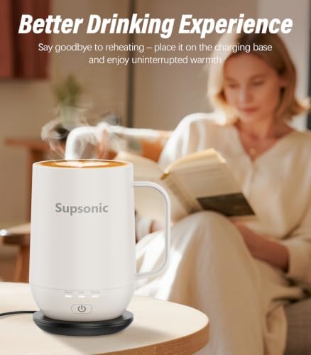 Supsonic - 16oz Self Heating Coffee Mug, Smart Heated Coffee Mug Faster Direct-Contact Heating Up to 149°F, Coffee Mug Warmer Set with Auto Shut-Off - Gifts for Men Women | S2