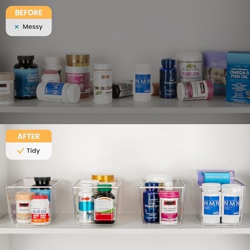 YIHONG 4 Pack Clear Storage Bins, Pantry Organizer Bins with Handle, Small