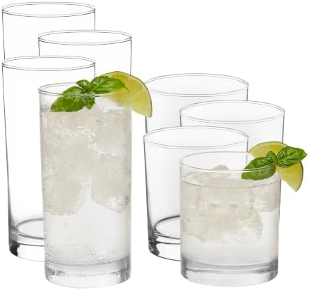 Libbey Province Tumbler & Rocks Drinking Glasses Set of 16, Tall Glass Cups