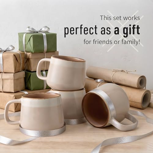 Ava Nord Small Stoneware Ceramic Coffee Mugs Set of 4-6 oz - Rose Sand