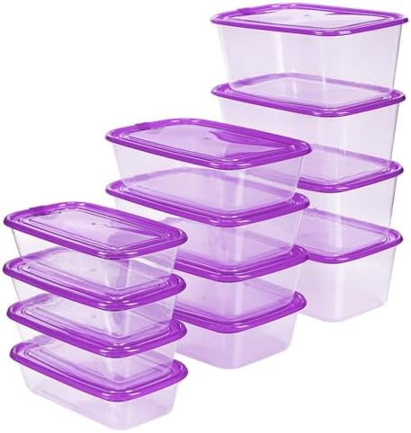 KIGI Lightweight Plastic Transparent Food Storage Containers with Lid Set Rectangle Meal Prep Containers, Microwave, Freezer, Dishwasher Safe (67oz, 44oz, 20oz|12PACK)