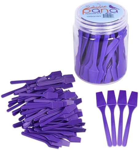 PANA 100pcs Brand Cosmetic Make Up Disposable Plastic 2.5" Spatulas Skin Care Facial Cream Mask Spatula (100 Pieces in a Container) (PURPLE)