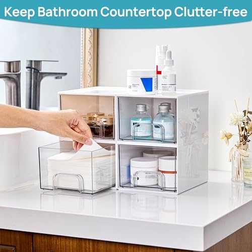 Vtopmart 4 Pack Small Stackable Storage Drawers, White