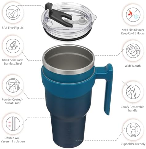 BJPKPK 40 oz Tumbler with Handle & Straw, Insulated Stainless Steel Mug