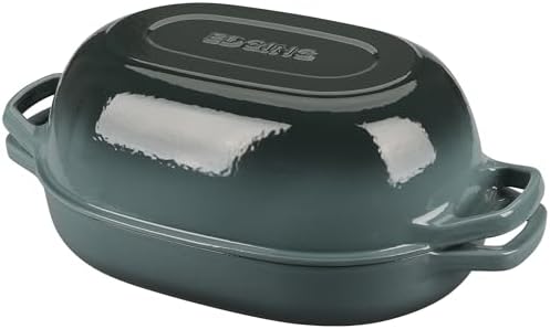 EDGING CASTING Enameled Cast Iron Oval Dutch Oven Pot with Lid, Dutch Oven for Sourdough Bread Baking, Bread Oven, Bread Dutch Oven, Oval Bread Pan, 7qt, Slateblue
