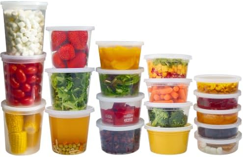 DuraHome Food Storage Containers with Lids Freezer Deli Cups 90 Sets Expanded Combo Pack 8oz 12oz 16oz 24oz & 32oz BPA-Free Leakproof Round Clear Takeout Meal Prep Microwavable, Airtight Lids