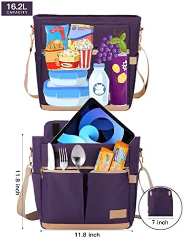 JOYHILL Lunch Bag for Woman, Leakproof Insulated Lunch Box with Shoulder Strap, Adult Reusable Lunch Cooler Tote Bags for Work Picnic Camping Beach (D-PURPLE)