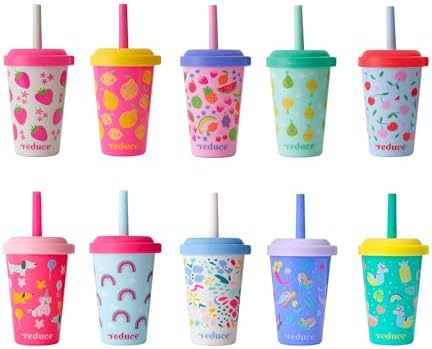 REDUCE GoGo's Kids 10-Pack 12oz Tumbler Cups with Lids & Spill-Proof Straws