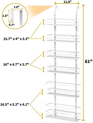 Moforoco White 6-Tier Over Door Pantry Organizer, Pantry Organization Storage, Door Metal Hanging Spice Rack Basket Shelves, Home Kitchen Apartment Essentials, Laundry Room Bathroom Organization