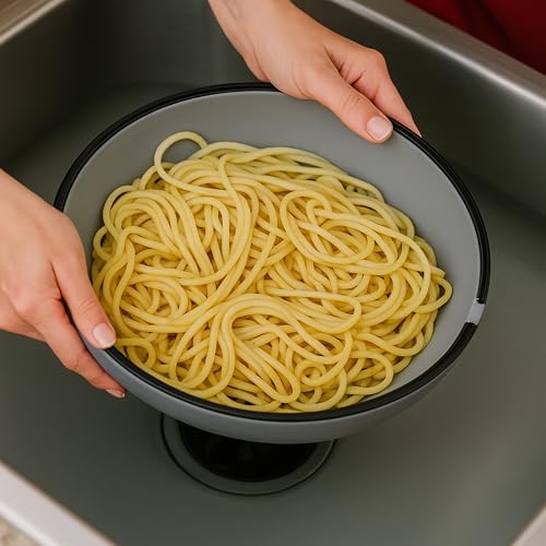 Ultimate Grease Drainer & Food Strainer (Gray) Premium Heat-Resistant Silicone Colander for Bacon, Ground Beef, Pasta & Veggies; Fits Pans, Cans & Jars; Dishwasher Safe