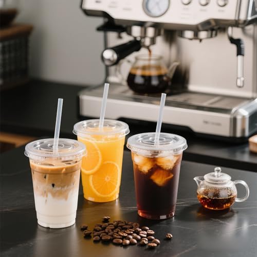 Ginkgo 100 Pack 24oz Clear Plastic Cups with Lids and Straws