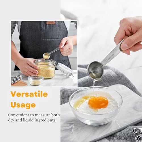 23 Pcs Stainless Steel Measuring Spoons Set with Leveler, Metal Round & Rectangular Spoons plus 5 Mini Teaspoons for Precise Cooking and Baking, Standard Sizes with Clear Engraved Markings