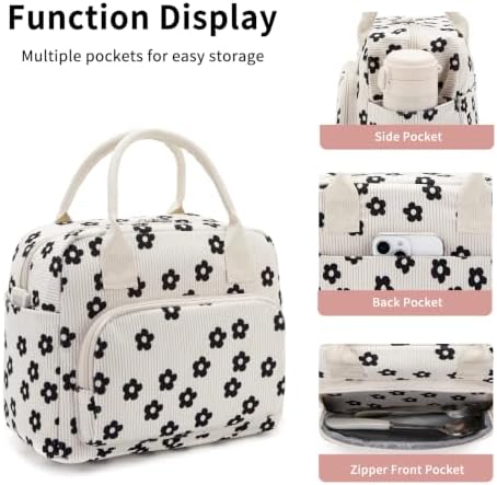 Lunch Bag Women Lunch Box for Women Adult Cute Insulated Lunch Bag Lager Cooler Lunch Tote Bags for Work Picnic (Beige-Flower)