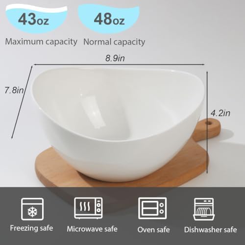 Samsle Porcelain Large Serving Bowl Set (9 inch),48 Oz Big Salad bowls, Large Serving Dishes for Entertaining, Party Dinner,Side Dishes, Oval Shape, Microwave & Dishwasher Safe,Set of 2, White
