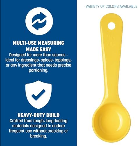 Carlisle FoodService Products 1 Ounce Solid Measuring Spoon – Flat Bottom – Portion Control Tool – Short Handle 6.5 ", Yellow, (Pack of 12)