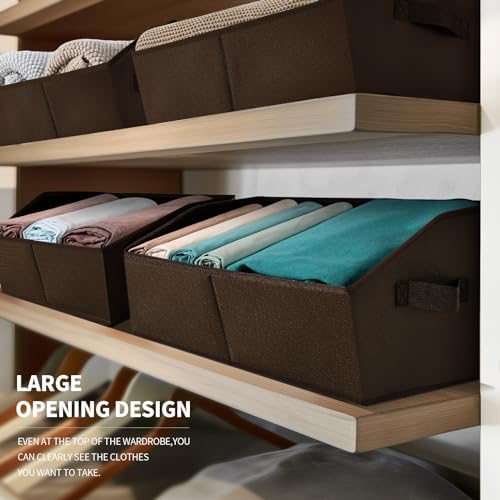Homsorout Trapezoid Closet Storage Bins - Large Fabric Baskets for Organizing, Storage Baskets for Shelves, Cube Organizer Bins for Home, Closet, Dorm, 6 Pack, Brown