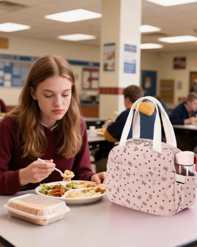 Lunch Box Lunch Bag Insulated Lunchbox Cute Reusable Lunch Tote bags for School Work Picnic for Kids Girls Women (Pink Bowknot)